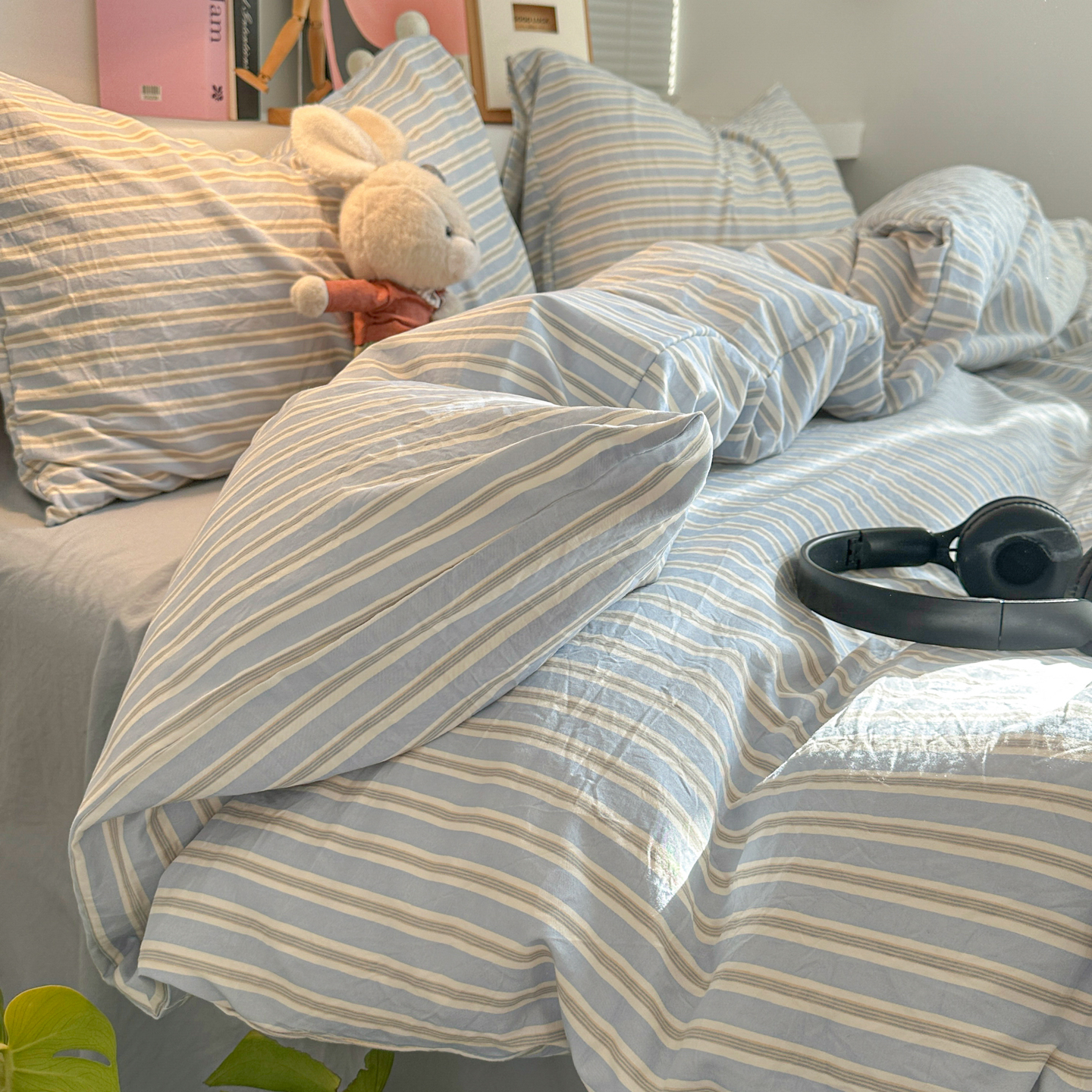 2026新款软糯亲肤仿棉水洗棉三件套四件套 塞西蓝