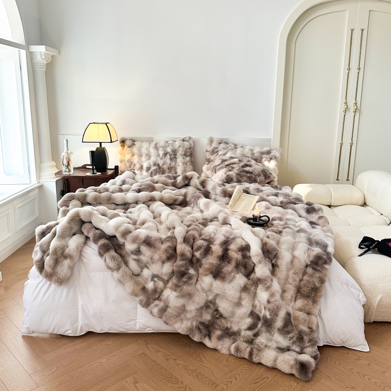 2023新款托卡兔毛毯扎染款舒适保暖毛毯 100*160cm 褐灰