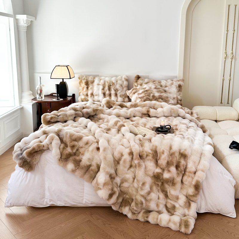 2023新款托卡兔毛毯扎染款舒适保暖毛毯 100*160cm 米驼