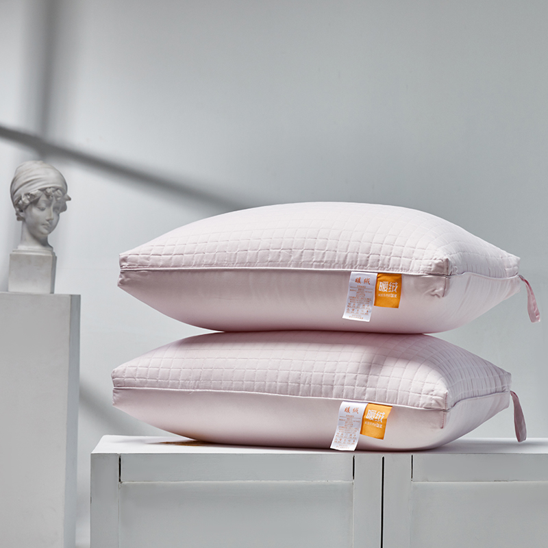 2021新款-4色水洗方格暖绒枕芯 可水洗枕头 水洗方格暖绒枕-粉色48x74cm