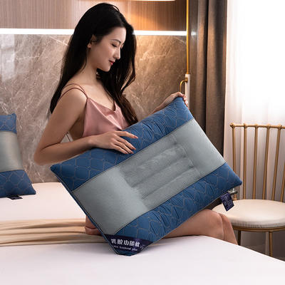 2021新款全棉网面透气枕头乳胶决明子护颈保健枕芯枕头48*74cm/只 蓝色