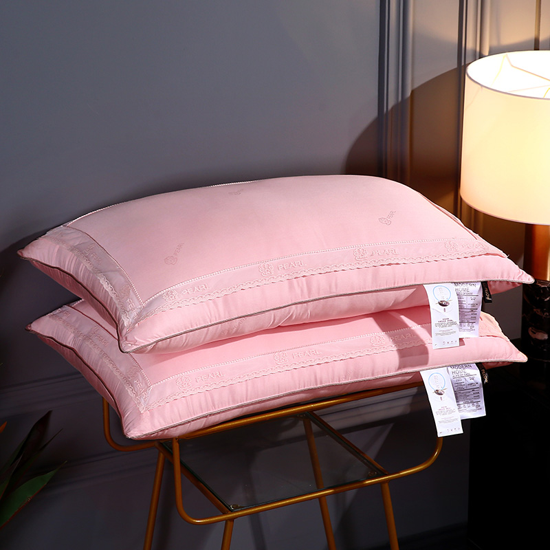2021新款轻奢枕芯系列-蕾丝刺绣珍珠美颜枕枕头枕芯48*74cm/只 粉