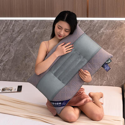 2021新款全棉枕头乳胶绗缝功能决明子枕芯枕头48*74cm/只 全棉网面乳胶决明子枕-灰色