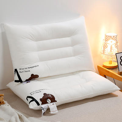 2022新款A类60支卡通小熊款全棉亲子枕芯枕头 单边定型低枕（48*74cm）
