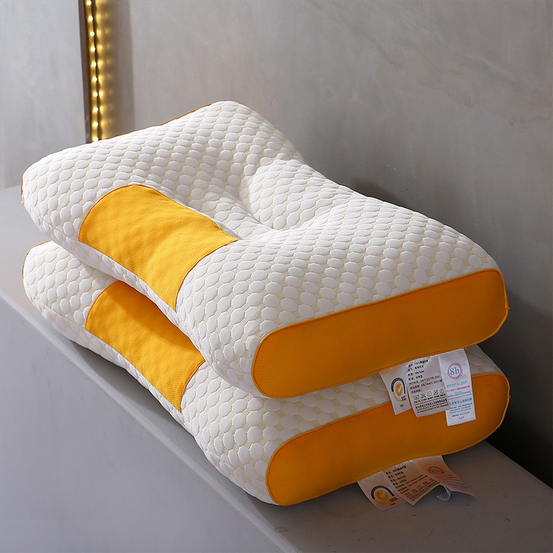 2023新款针织棉按摩护颈枕芯 3DSPA枕头 枕头枕芯 48*74cm 按摩护颈spa枕-橘黄中枕 一对装