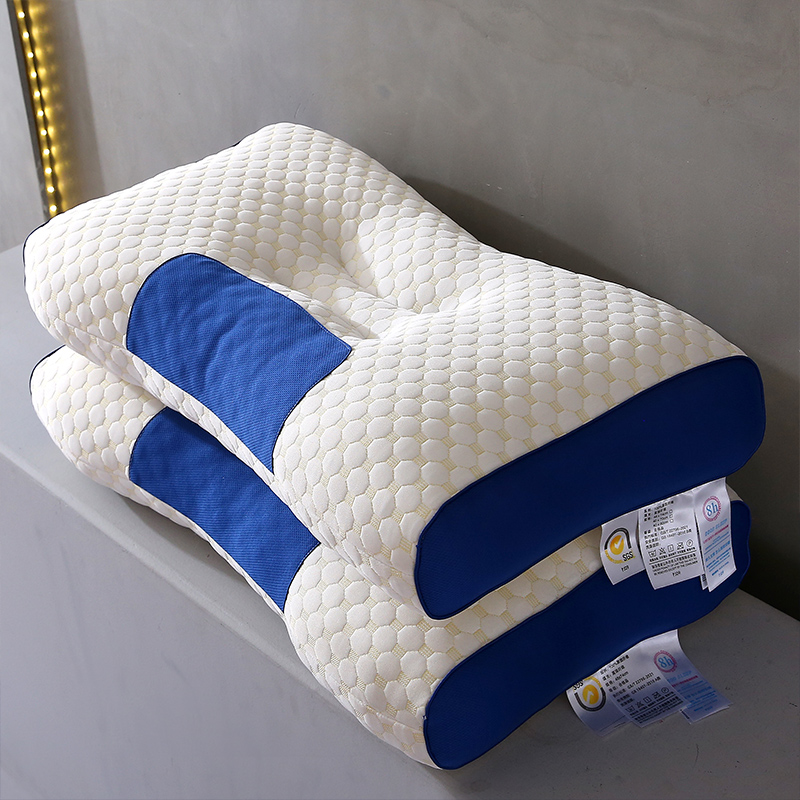 2023新款针织棉按摩护颈枕芯 3DSPA枕头 枕头枕芯 48*74cm 按摩护颈spa枕-蓝色低枕 一对装