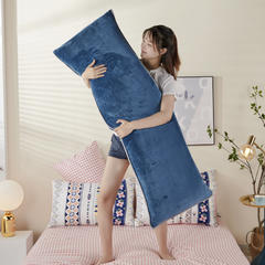 2022新款加厚牛奶绒法莱绒枕头套枕芯套1.2米1.5米1.8米 150*47cm 午夜蓝