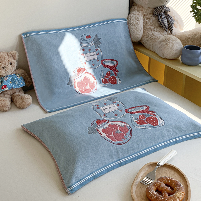 2023新款A类全棉儿童枕巾，乳胶枕芯枕巾60*40cm，单只 草莓瓶