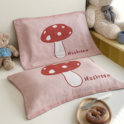 2023新款A类全棉儿童枕巾，乳胶枕芯枕巾60*40cm，单只 粉蘑菇
