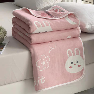2024新款（专版）全棉六层毛巾被夏凉被纱布毯空凋毯午睡盖毯 120*150cm 粉小兔