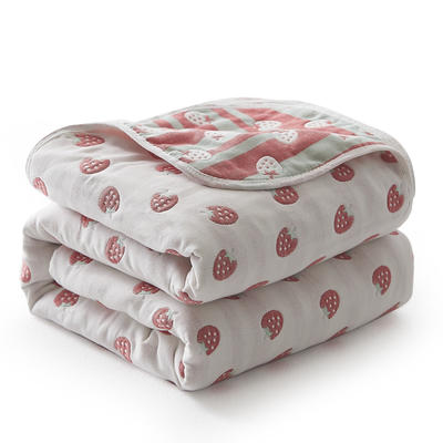 2024新款（专版）全棉六层毛巾被夏凉被纱布毯空凋毯午睡盖毯 120*150cm 小草莓