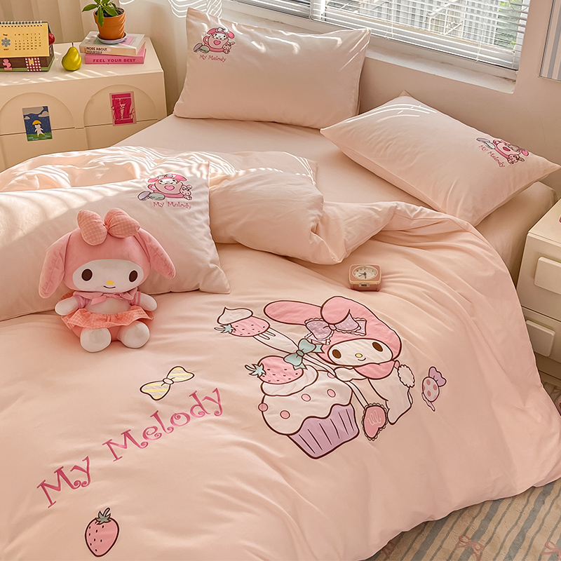 2025新款全棉云柔棉三丽鸥刺绣四件套系列 泡芙美乐蒂