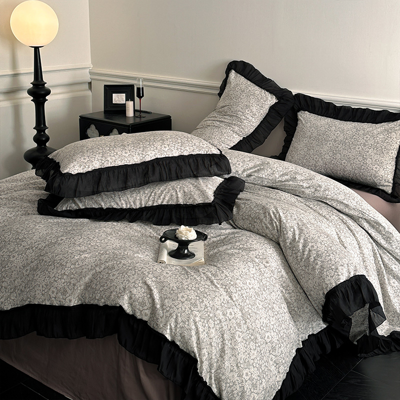 2026新款全棉法式复古真丝绉花边四件套