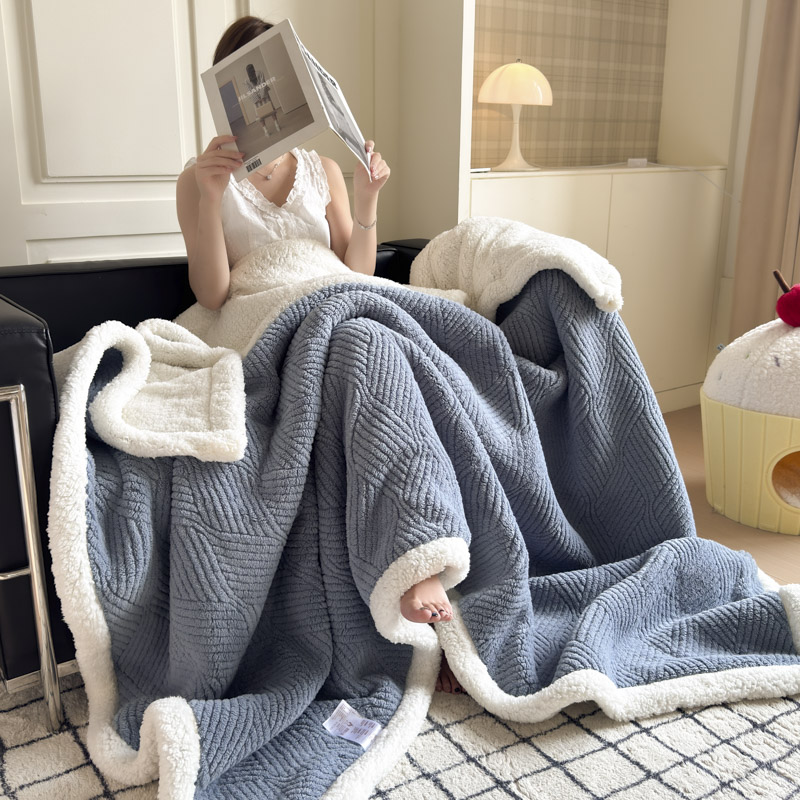 2025新款塔芙绒提花双层毛毯-缦纱-凯丽 缦纱-星蓝