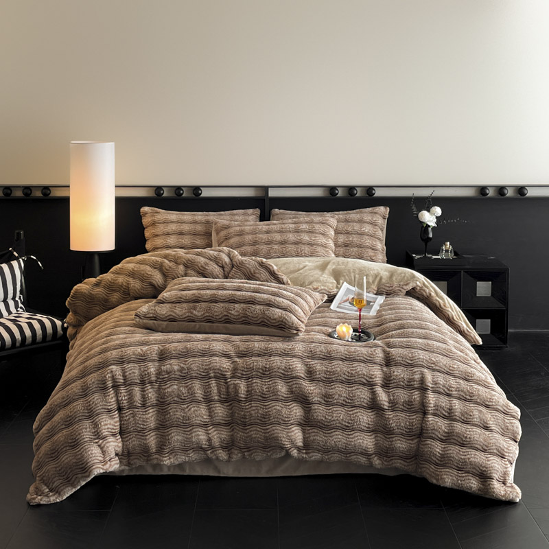 2025新款高奢兔毛四件套 云雾-卡其