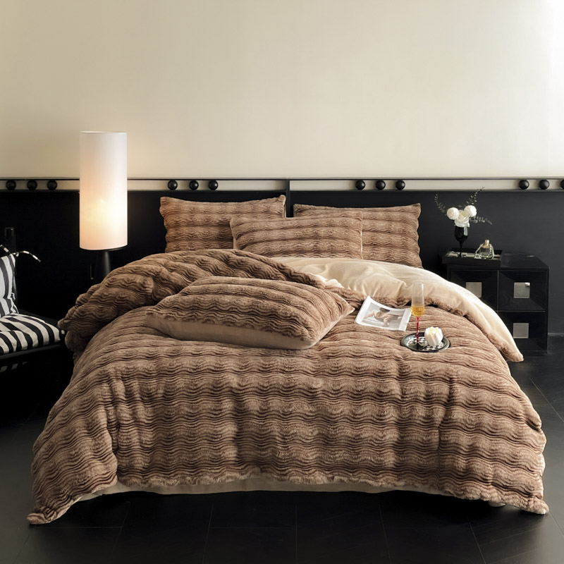 2025新款高奢兔毛四件套 云雾-深咖