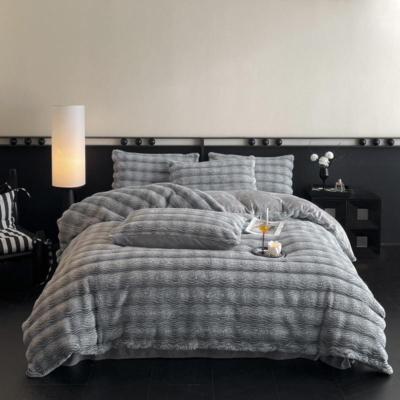 2025新款高奢兔毛四件套 云雾-蓝灰