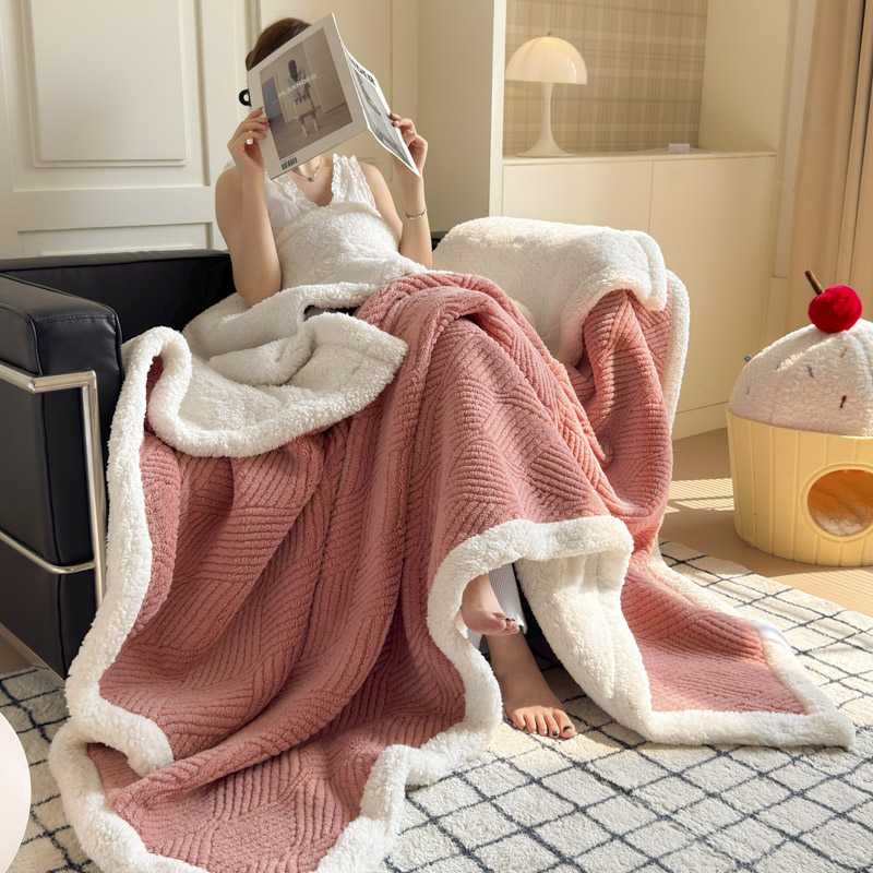 2025新款塔芙绒提花双层毛毯-缦纱-凯丽 缦纱-豆沙