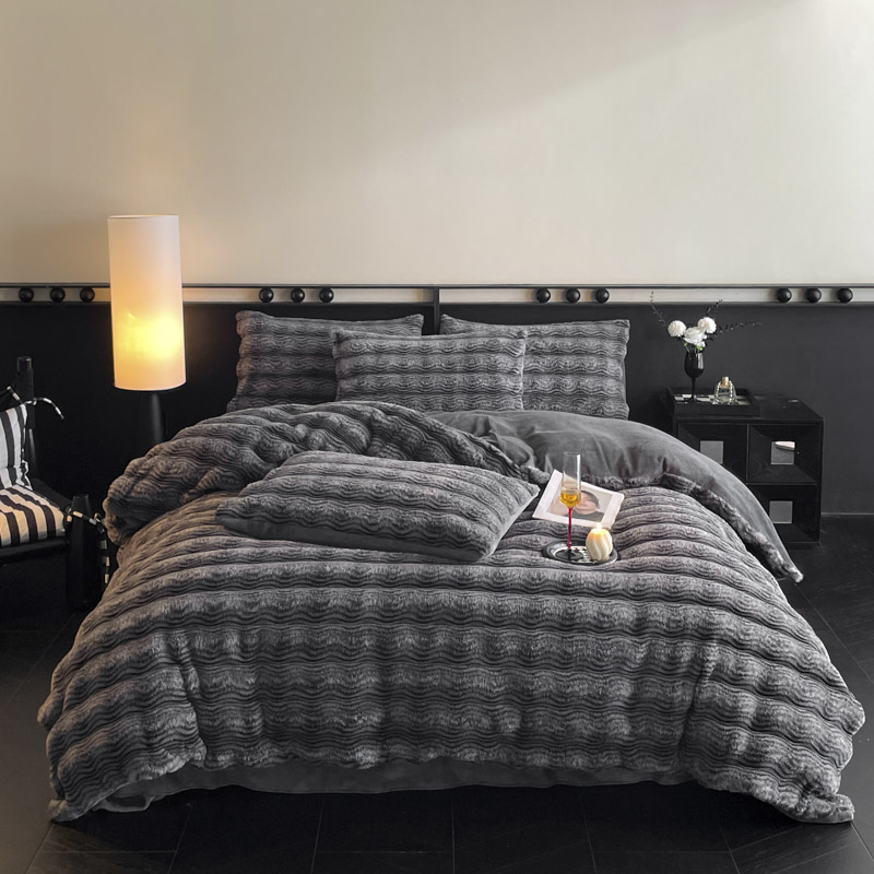 2025新款高奢兔毛四件套 云雾-深灰