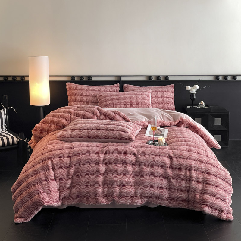 2025新款高奢兔毛四件套 云雾-豆沙