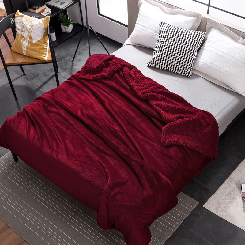 可恩欣 颜色最全AB版爆款纯色加厚双层羊羔绒毛毯马卡龙法莱绒毯子 150x200cm 魅力红