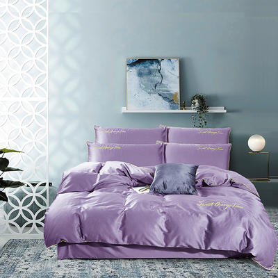 2019新款-60长绒棉绣花四件套 床单款四件套1.5m（5英尺）床 紫色