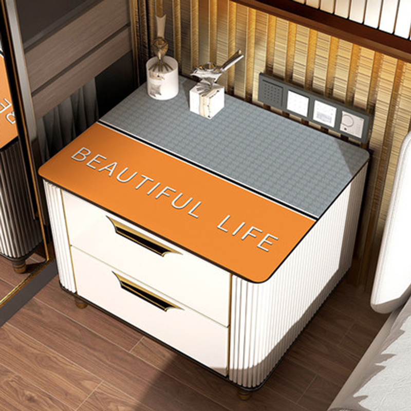 2022新款千鸟格硅胶床头柜垫子防水桌垫现代盖布卧室桌面垫家用桌布垫子 定制60元/平（联系客服，不支持退换） 床头柜-千鸟格-橙色心意