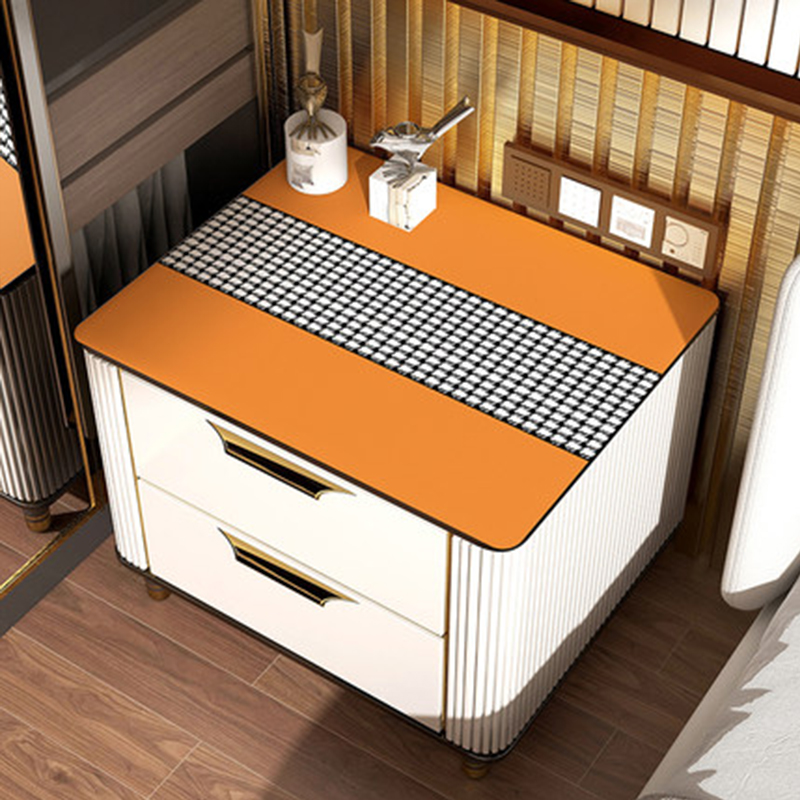 2022新款千鸟格硅胶床头柜垫子防水桌垫现代盖布卧室桌面垫家用桌布垫子 定制60元/平（联系客服，不支持退换） 床头柜-千鸟格-轻奢橙