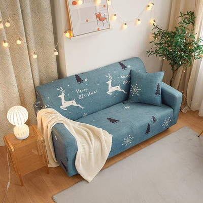 牛奶丝印花沙发套系列 单人（90-140cm） 圣诞欢歌（蓝）