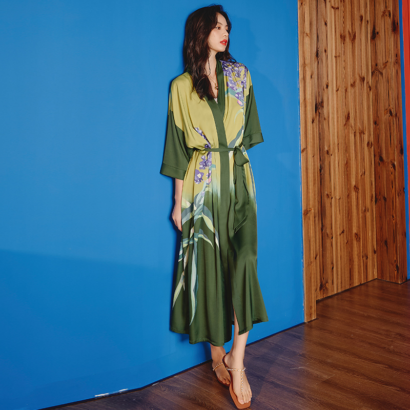 新款中式睡袍+吊带套装-风格七（2669 2878） 大睡袍均码（90-160斤） 单睡袍风信子绿