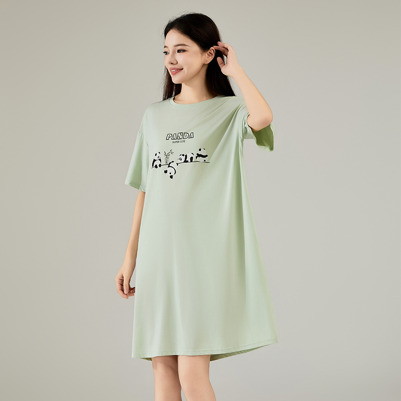 新款夏季拉架棉短袖女款中长裤连衣裙 F码（90-180斤） 62451绿色