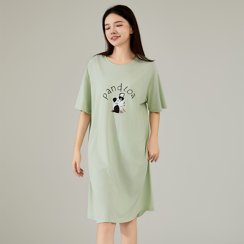 新款夏季拉架棉短袖女款中长裤连衣裙 F码（90-180斤） 62453绿色