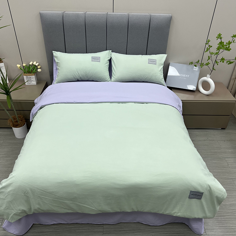 2024新款纯色拼色四件套床品套件系列 1.8m床单款四件套 果绿+香芋紫