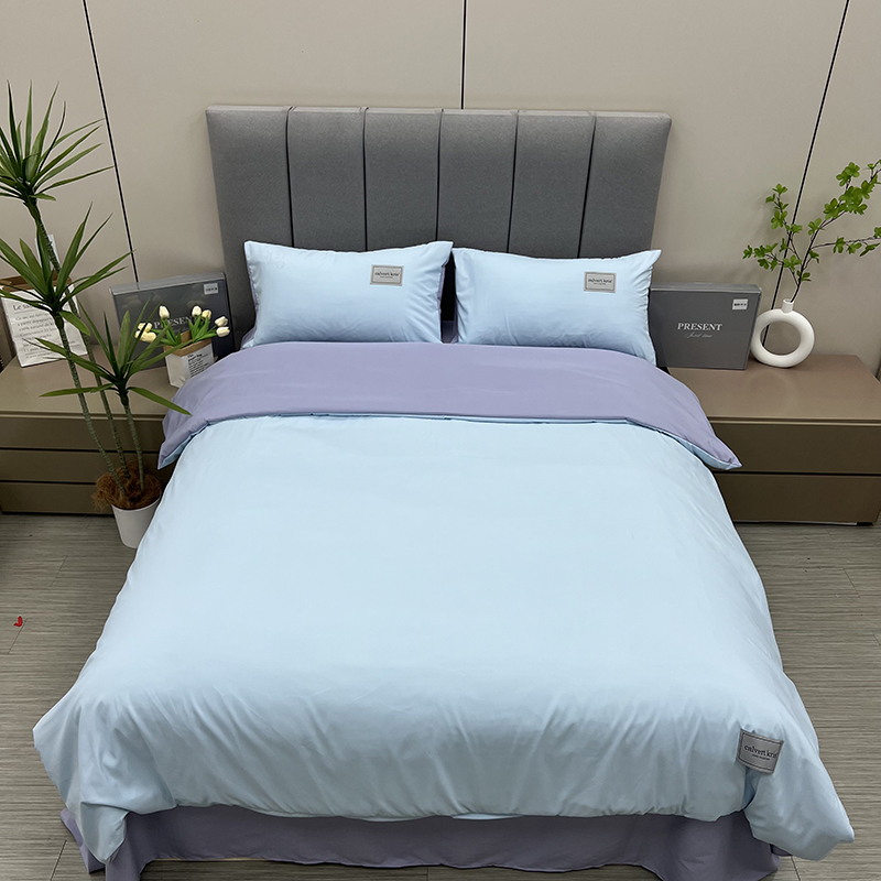2024新款纯色拼色四件套床品套件系列 1.8m床单款四件套 月光蓝+香丁紫