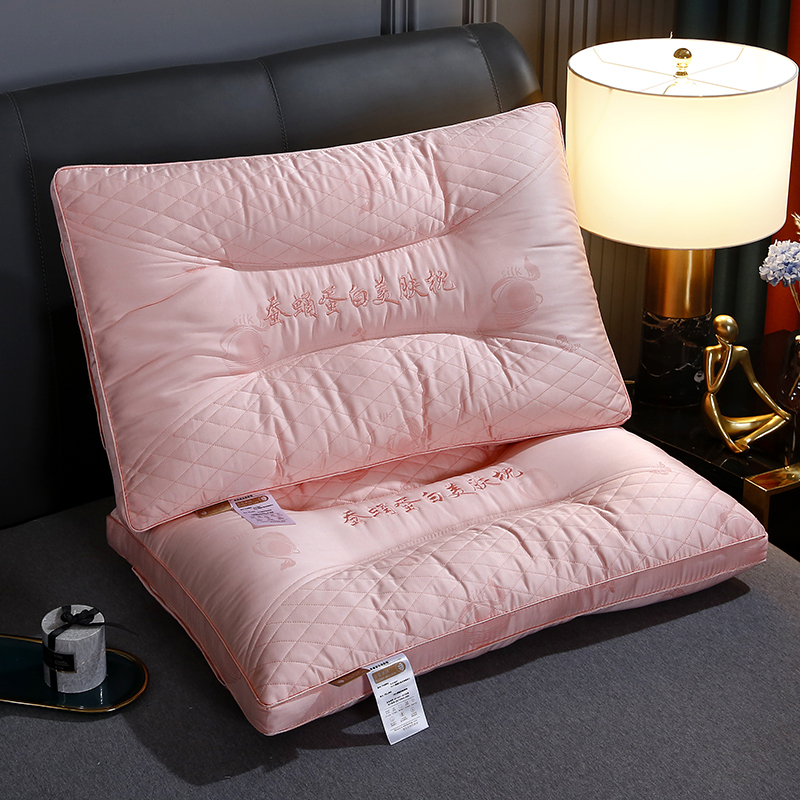 2022新款亲肤纤维枕枕头枕芯-蚕蛹蛋白枕 48x74粉色（单只）
