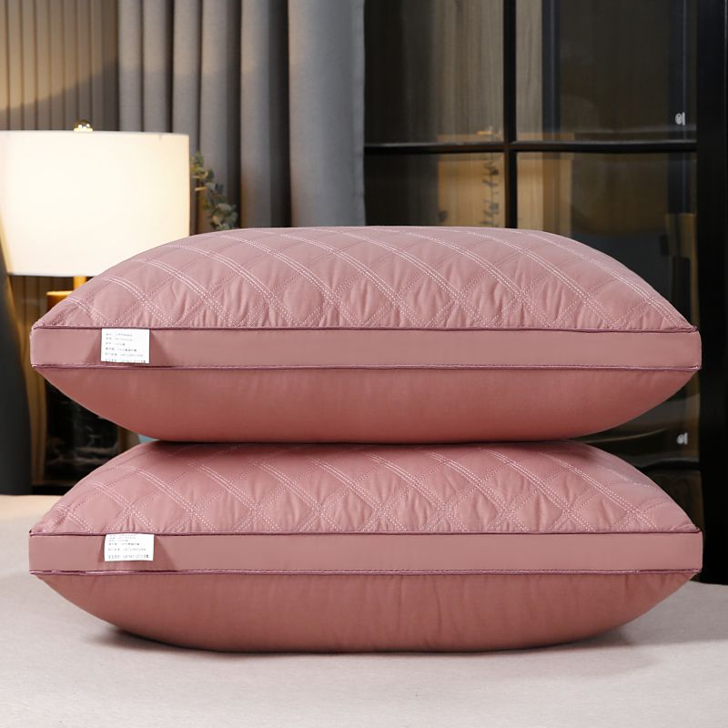 2022新款全棉三线立体绗缝枕头枕芯 低枕绗线粉色