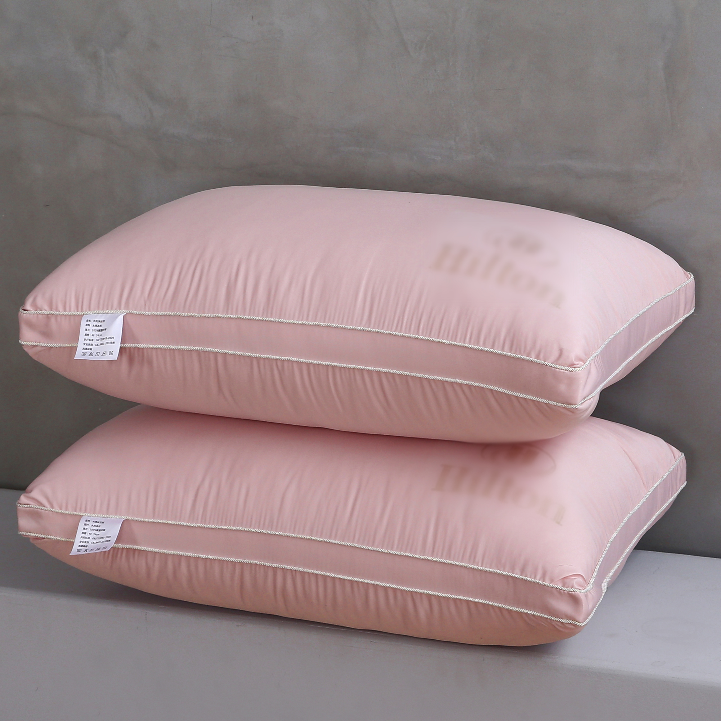2023新款舒适柔丝花边冰丝烫钻枕头枕芯 48x74cm粉色一只