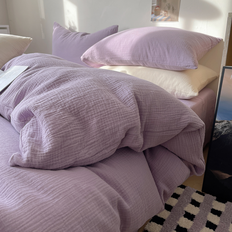 2024新款水洗棉四件套系列-风格一 1.2床单三件套-被套150*200 奶油紫