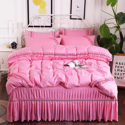 2018新款水洗磨毛单床裙四件套 1.8m（6英尺）床 粉红
