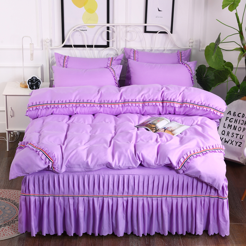 2018新款水洗磨毛单床裙四件套 1.8m（6英尺）床 紫色