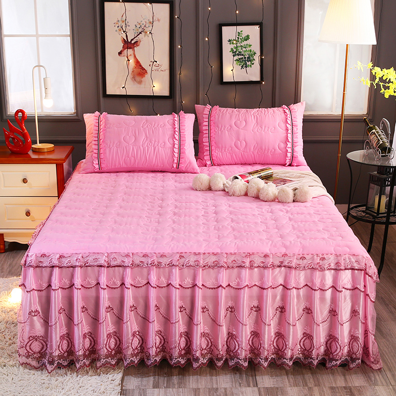 新款夹棉蕾丝床裙（典雅） 150*200+45cm 粉色