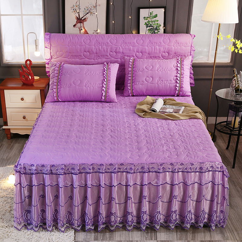 新款夹棉蕾丝床裙（典雅） 120*200+45cm 紫色