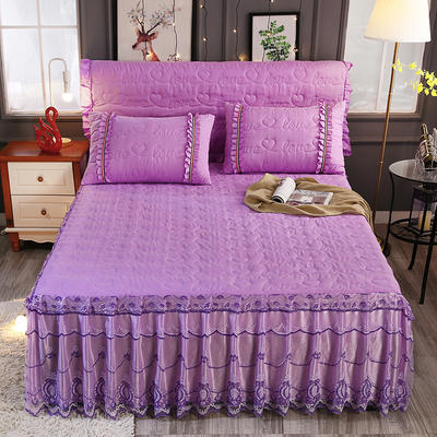 新款夹棉蕾丝床裙（典雅） 150*200+45cm 紫色