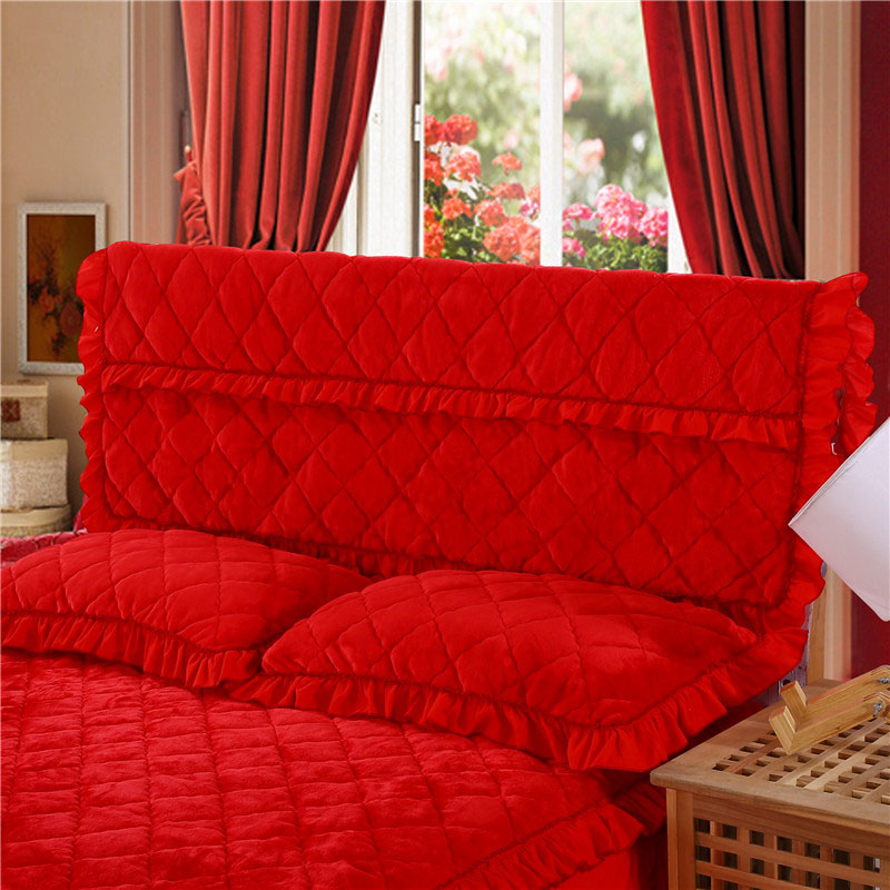 2018新款单品法莱绒夹棉床头罩 120cm*55cm 床头罩 大红色