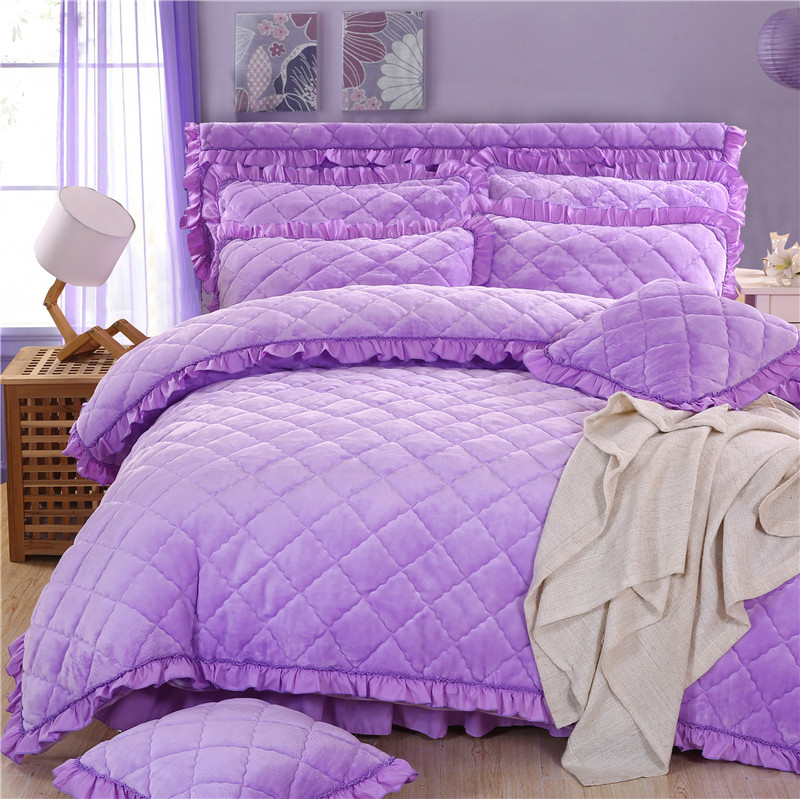 2018新款法莱绒夹棉四件套 1.2m床 夹棉被套  浅紫色
