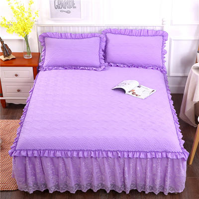 2018新款水洗棉蕾丝款绗绣夹棉床裙 150*200+45cm 紫色