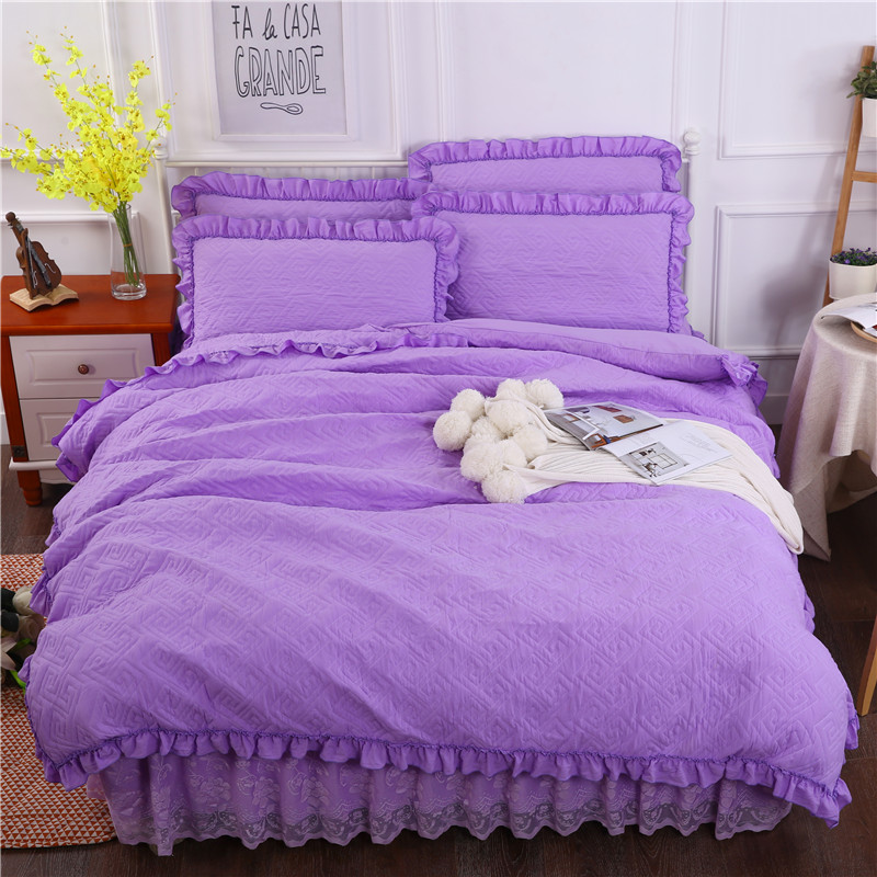 2018新款水洗棉蕾丝款绗绣夹棉被套 220x240cm（无现货，需定做） 紫色