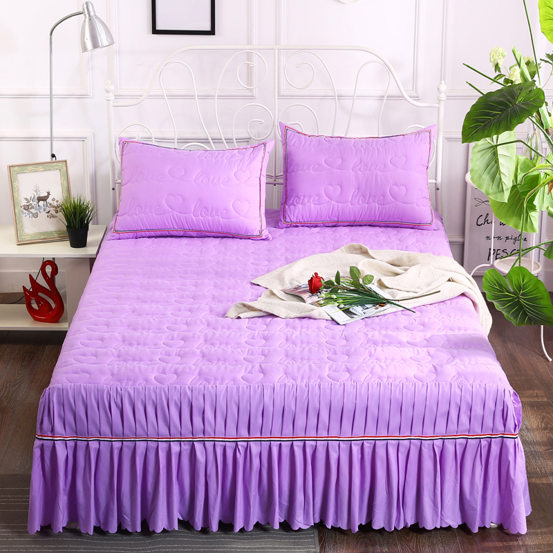 2018新款水洗磨毛夹棉床裙-爱的旋律 150*200+45cm 紫色