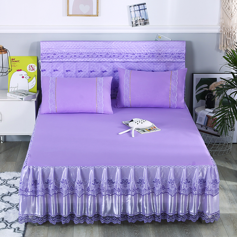2019新款蕾丝床裙（欧尚） 150*200+45cm三件套 欧尚-紫色