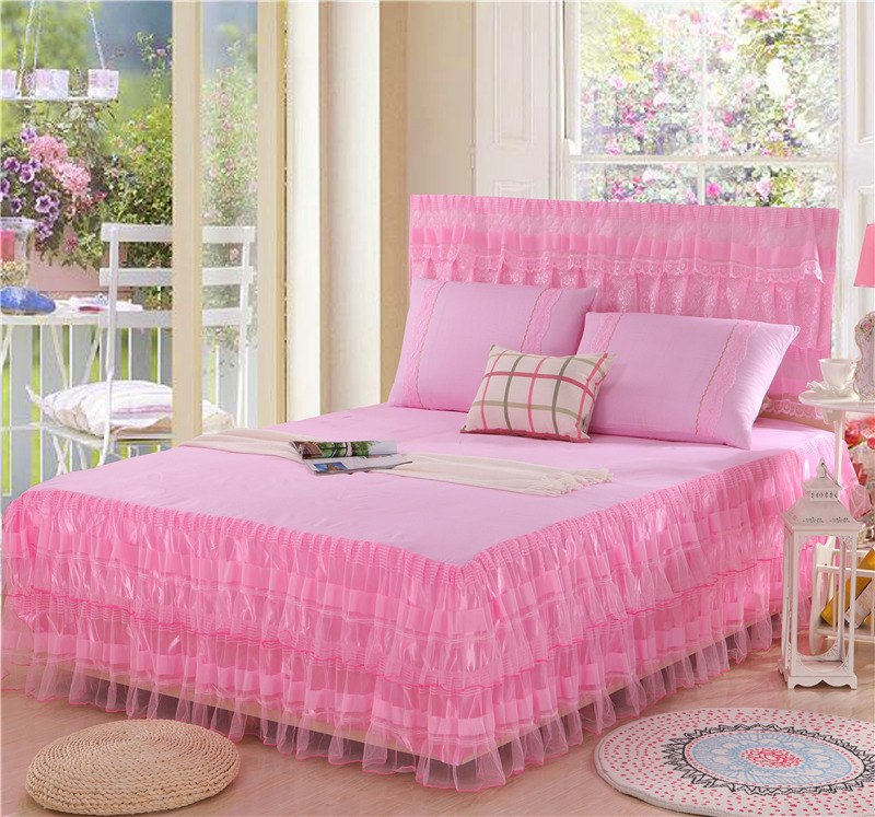 2019新款蕾丝床裙-美满家园 120*200+45cm三件套 美满家园-粉色